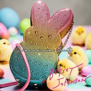 Betsey Johnson Rainbow Rhinestone Peeps Bunny Bag - Factory Wrapped- Easter